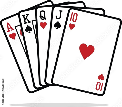A royal flush in hearts and spades a winning hand of playing cards