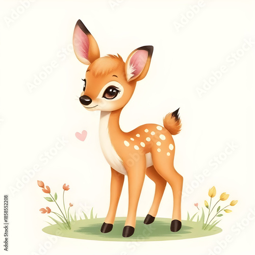 cute fawn vector, cartoon doe art, little deer drawing, baby wildlife character, kawaii animal illustration, soft pastel fawn, sweet nature cartoon, fairy forest deer, nursery character deer, sleeping