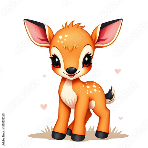 baby deer cartoon, cute fawn illustration, kawaii deer character, woodland baby deer, adorable forest animal, cartoon fawn drawing, little deer clipart, baby deer mascot, sweet woodland creature, nurs