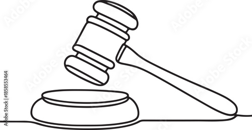  Judge hammer one continuous single line art drawing