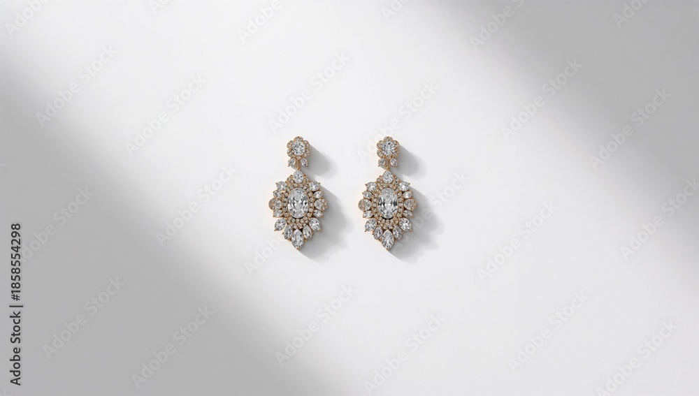 Fototapeta premium Jewelry presentation featuring earrings with stones on a white background, ideal for product catalogs