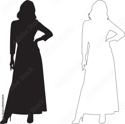 Confident woman standing in elegant pose with hand on hip