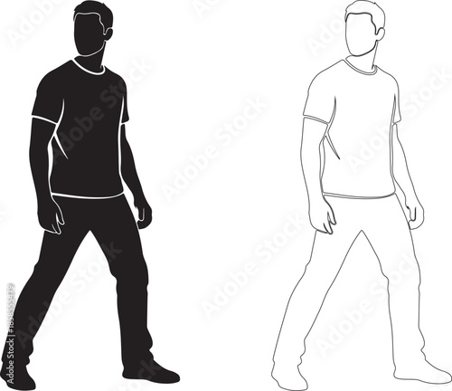 Man walking with confident stride in casual outfit
