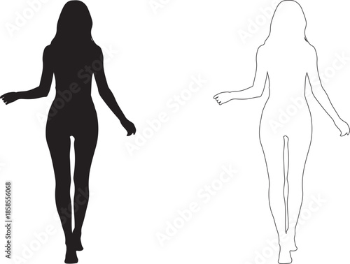 Silhouette of a woman walking away with arms outstretched