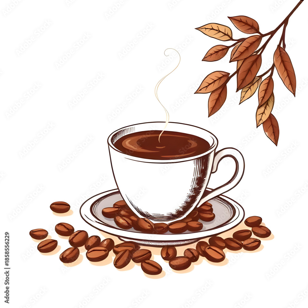 Obraz premium coffee, cup, beans, espresso, caffeine, aroma, roast, brewed, mug, cafe, beverage, drink, hot, brown, morning, energy, barista, latte, mocha, arabica, robusta, grind, fresh, steam, classic, bitter, fo