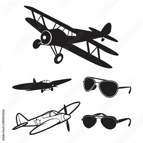 Vintage airplane and sunglasses