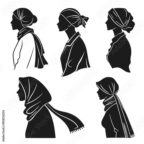 Silhouettes of women wearing headscarves