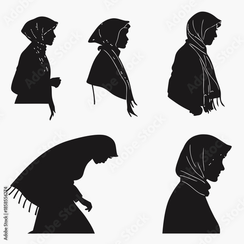 Silhouettes of women in headscarves