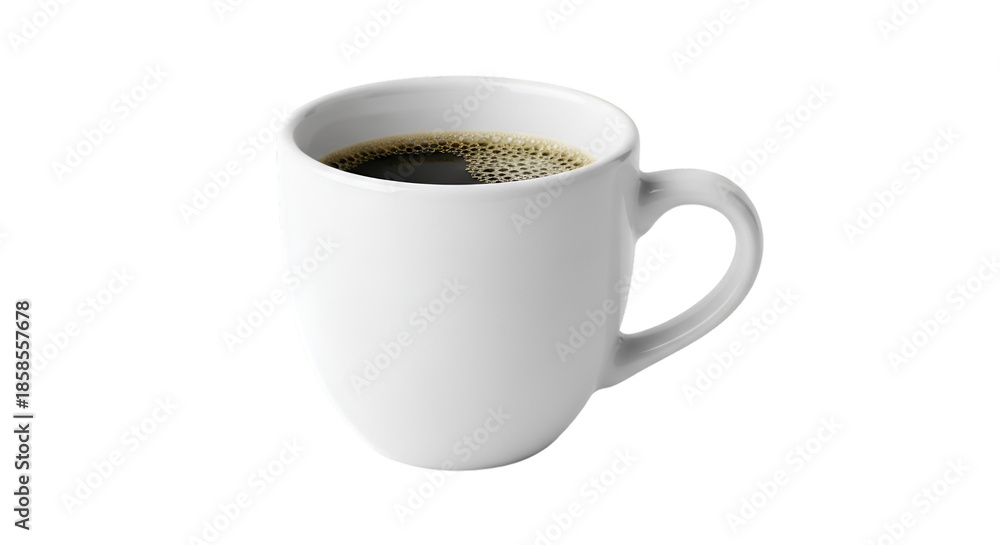 Fototapeta premium White Ceramic Mug Filled with Black Coffee Isolated on Black Background