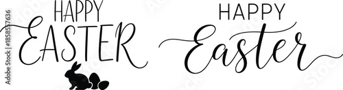 Happy easter black and white greeting with a cute bunny and eggs for holiday celebration