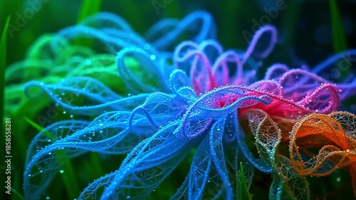 glow fibril burst roughage wander mesh, wander lively formula along angstrom fleeceable background, with smooth dewdrop shine indiana angstrom serene, esthetic air astatine dawn.