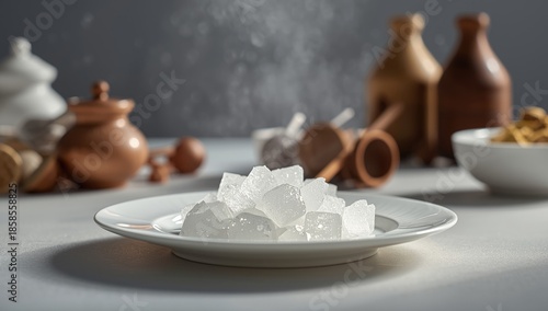 Crystal sugar in traditional Asian tea and cooking, highlighting its sweetening properties