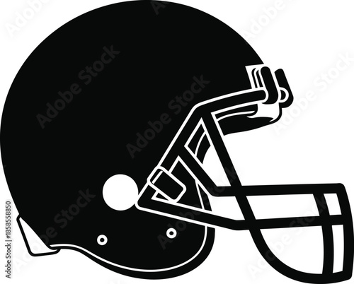 A black and white silhouette of an american football helmet design