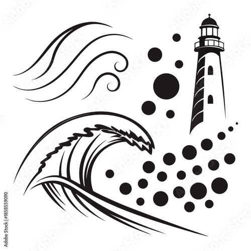 Lighthouse and waves illustration
