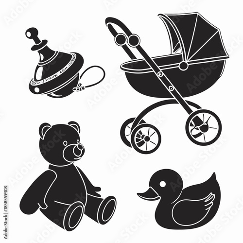 Black and white children's toys