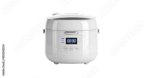 White Electric Rice Cooker With Digital Display appliance