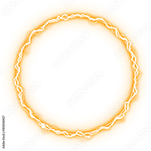 Circle yellow electric lightning energy effect isolated on white background	