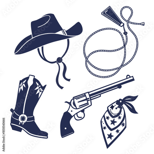 Western cowboy icon set