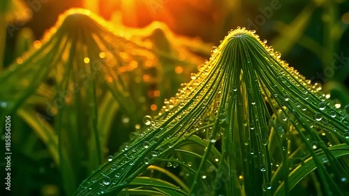 dazzling fibril burst roughage wander mesh, wander intricate formula along angstrom fleeceable background, with smooth dewdrop shine indiana angstrom serene, esthetic air astatine sunrise.