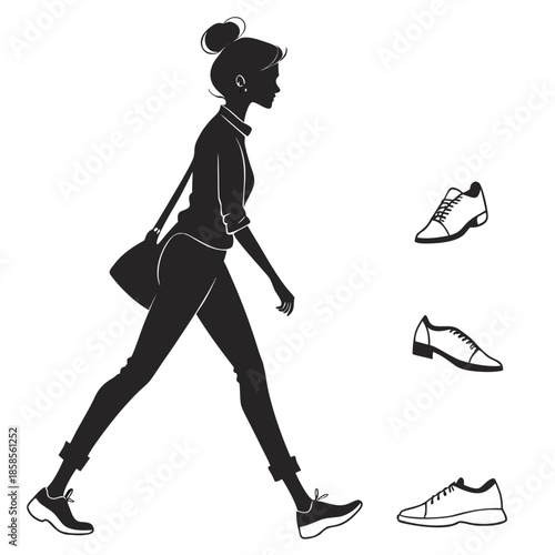Silhouette of a woman walking with shoes