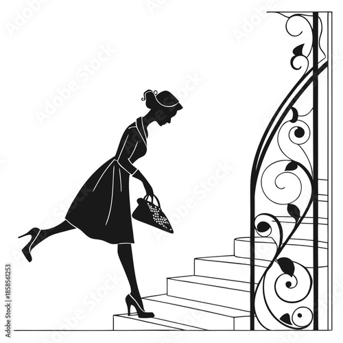Silhouette of a woman ascending stairs