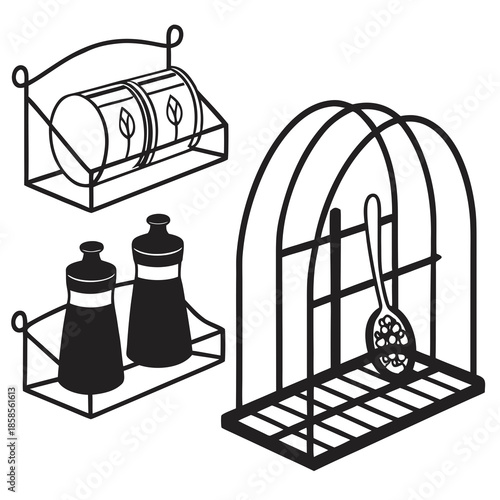 Modern kitchen utensils and spices