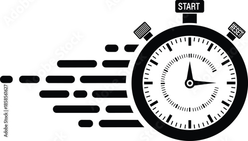 Stopwatch timer icon with speed motion lines, fast time concept black vector illustration, isolated on white background for deadline design.