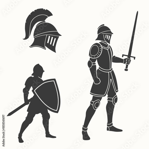 Medieval knight silhouettes