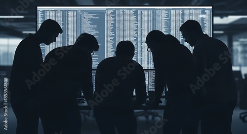 Team reviewing data on large screen