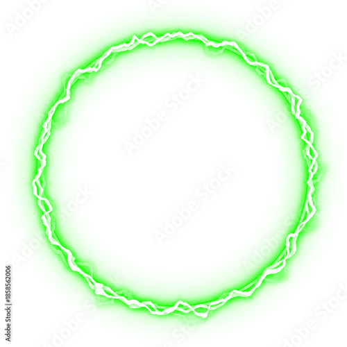 Circle green electric lightning energy effect isolated on white background	