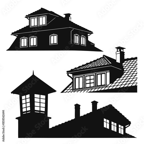Silhouettes of house rooftops