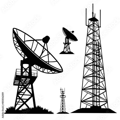 Communication towers and satellite dishes