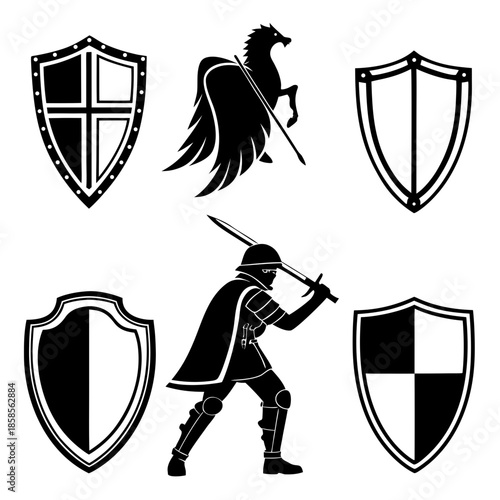 Medieval knight and shields