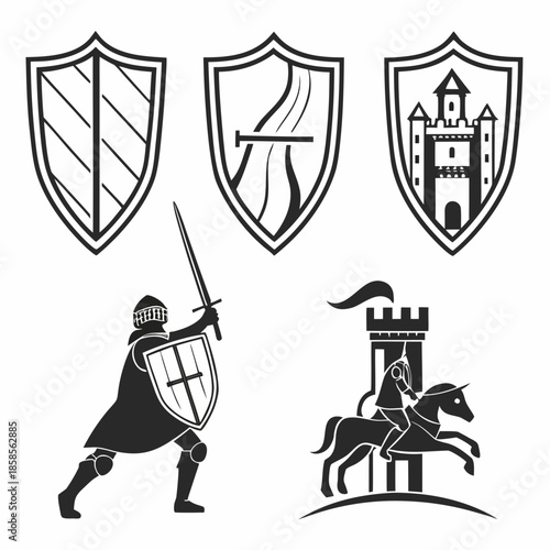 Medieval knight and heraldry symbols