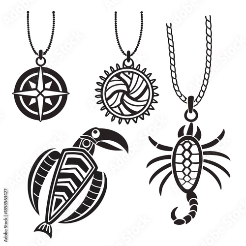 Set of black and white pendant necklaces