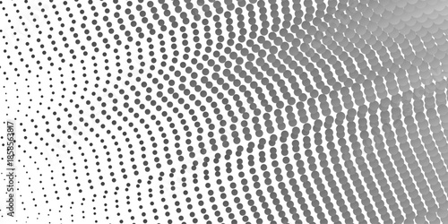 Monochrome background. Abstract waves of gray dots on a light gray background. Abstract dotted vector background. Halftone effect. Black dots on white background. following the transition to less .