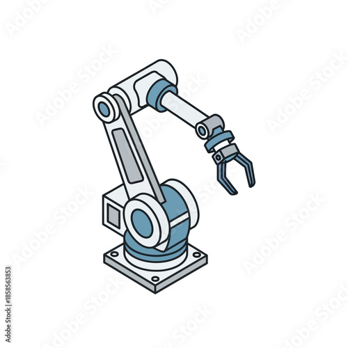 Futuristic industrial robot arm vector illustration for modern automation, symbolizing innovation in manufacturing and assembly lines and advanced technological processes