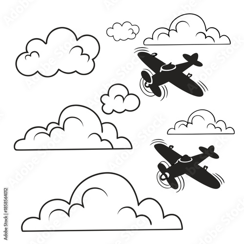 Illustration of planes flying through clouds