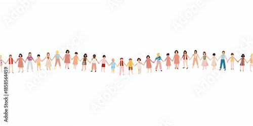 A diverse group of paper cut out people holding hands in a line