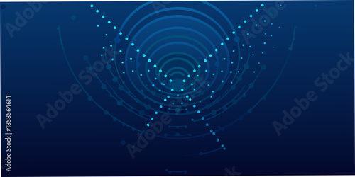 Abstract blue background with concentric circles and scattered glowing dots