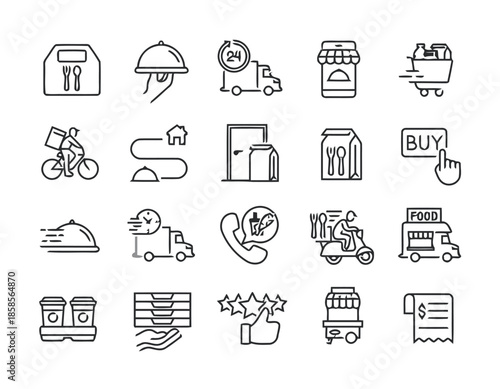 Food Delivery and Take Away Service Line Icons
