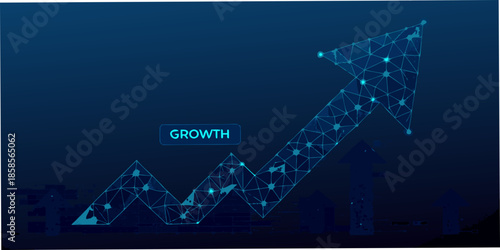 Abstract glowing arrow pointing upwards representing growth and positive trends