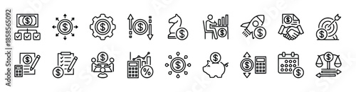 Financial strategy icons set on transparent background for use in marketing projects exactly two hundred characters including spaces and no special characters