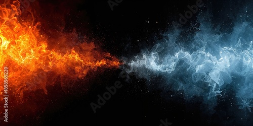 Fire and cold fight, illustrating the interaction of heat and ice, seasonal change