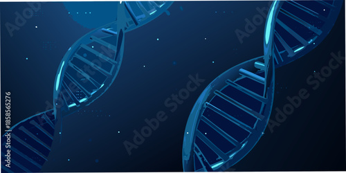 Abstract depiction of dna double helix structure with a futuristic blue glow
