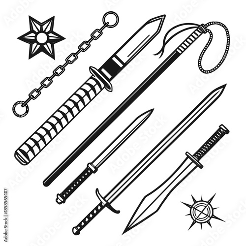 Collection of martial arts weapons