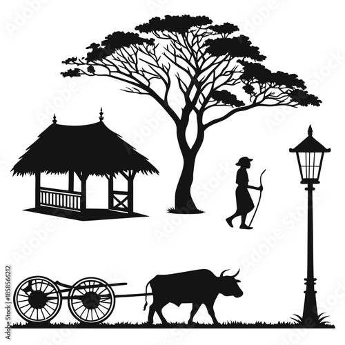 Rural life silhouettes