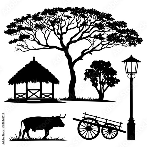 Rural village silhouette
