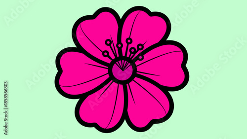 Vibrant Pink Flower with Five Petals and Detailed Center.