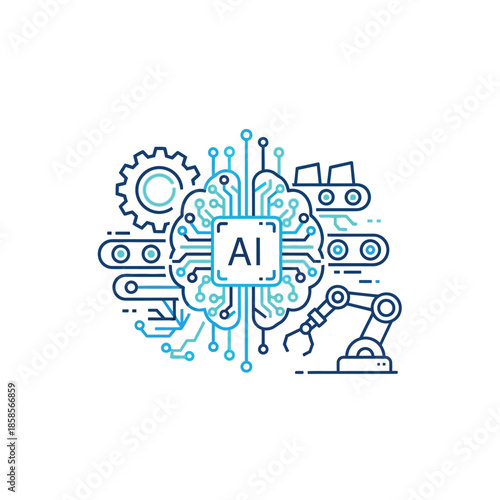Digital brain intelligence orchestrating advanced industrial automation and smart manufacturing systems for future technological innovation